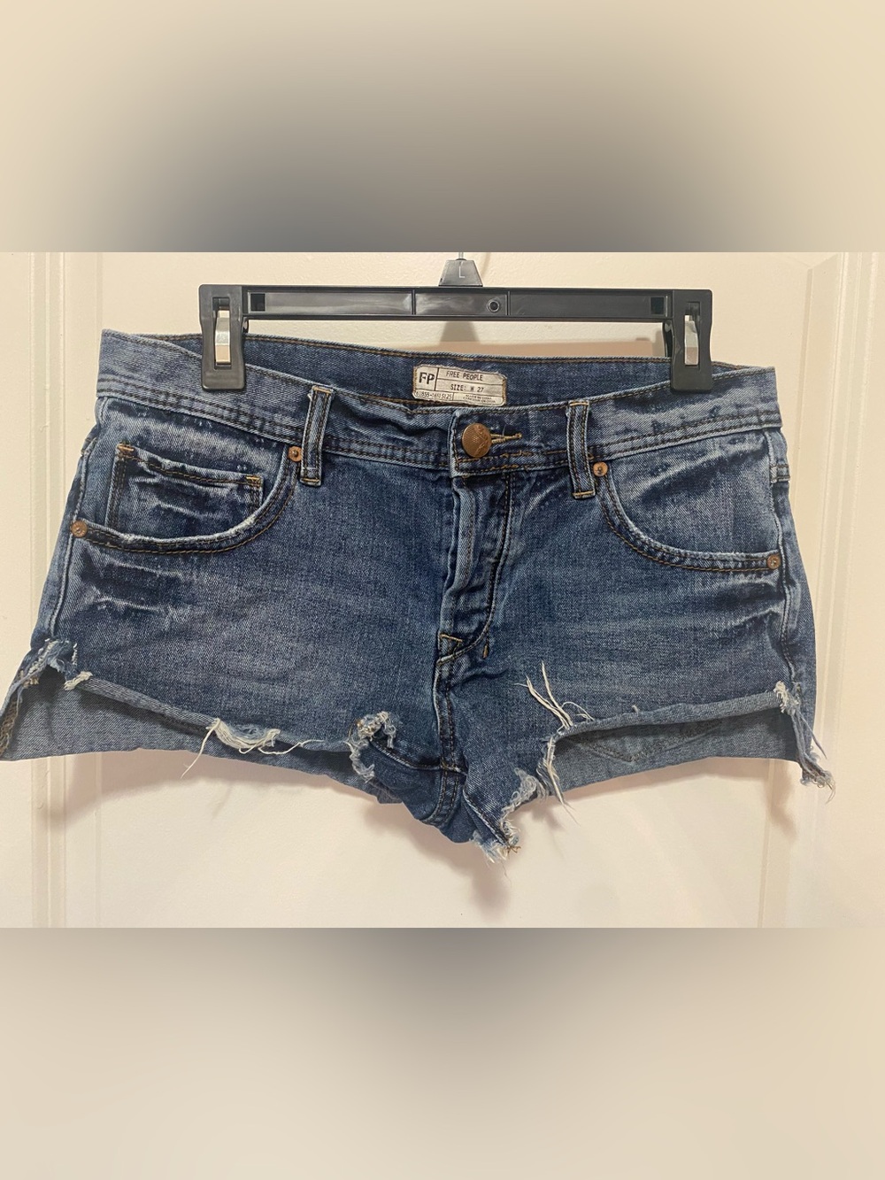 Free People Medium Wash Frayed Hem Denim Shorts